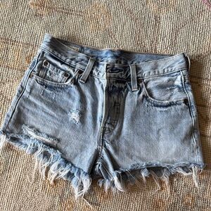 Levi's Light Blue Frayed Jean Shorts